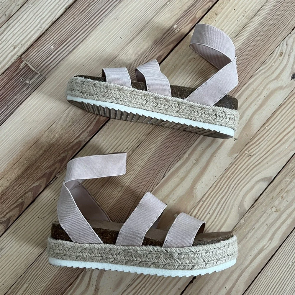 American Eagle Pink Elastic Strappy Espadrille Platform‎ Sandals Womens Size 6